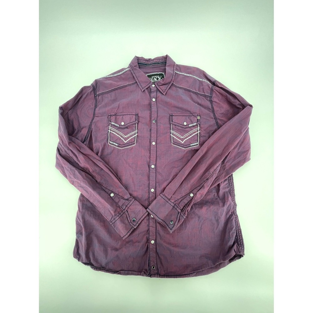 Buckle Black Western Shirt Mens XL Purple Cotton Embroidered Athletic Pearl Snap